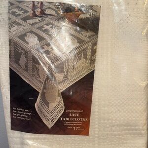 Easter Vintage Lorraine's Linens Religious Inspirational Lace Tablecloth Oblong